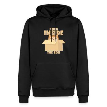Katze: "Think Inside The Box" - Männer Premium Bio Hoodie - Schwarz - Vorne - Nico (187cm)