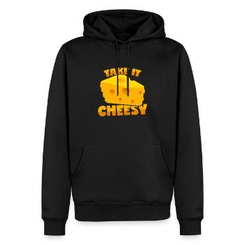 Fromage : « Take It Cheesy » - Sweat à capuche Premium bio Homme - noir - Devant - Nico (187cm)