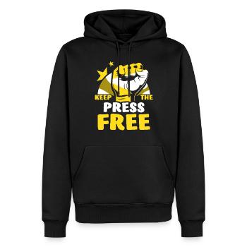 Liberté de la presse Liberté de la presse - Sweat à capuche Premium bio Homme - noir - Devant - Nico (187cm)