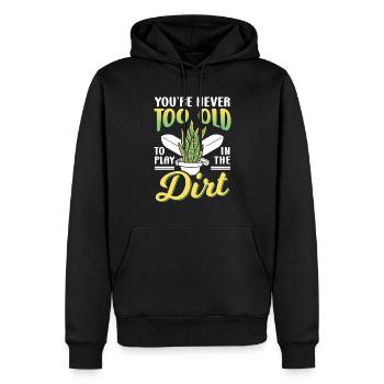 Tu n’es jamais trop vieux pour jouer dans la terre grand-mère - Sweat à capuche Premium bio Homme - noir - Devant - Nico (187cm)