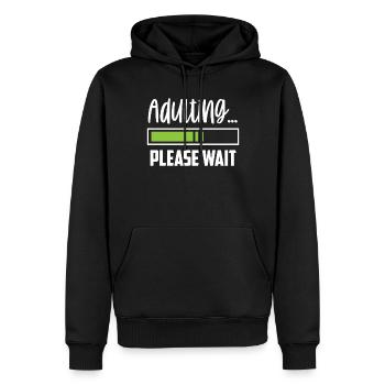 Grandir s’il vous plaît attendre la puberté anniversaire - Sweat à capuche Premium bio Homme - noir - Devant - Nico (187cm)