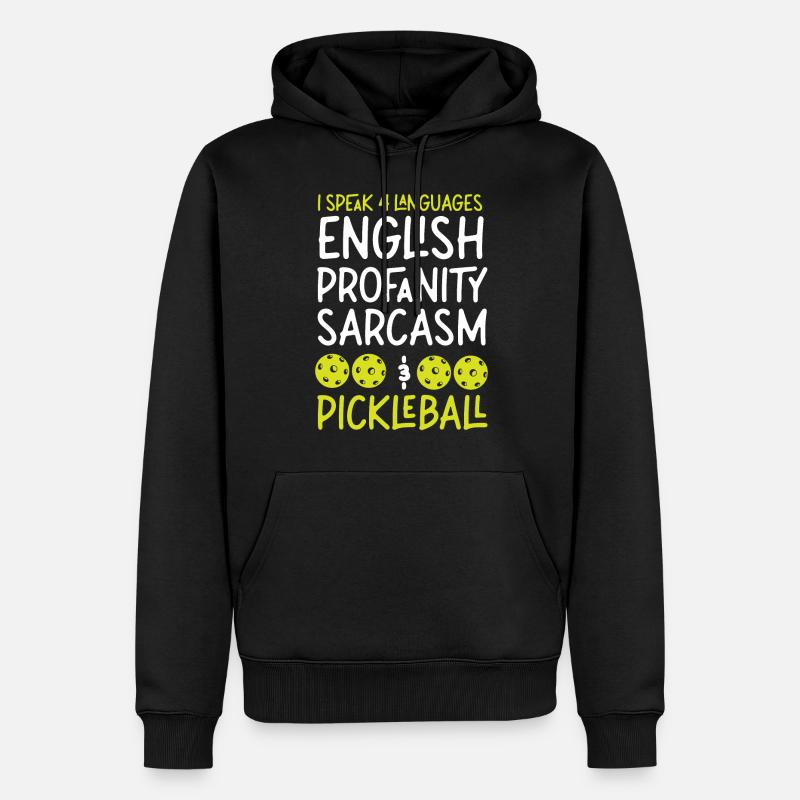 Pickleball Je parle 4 langues - Sweat à capuche Premium bio Homme - noir