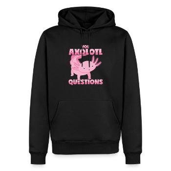 Axolotl Wortwitz: Du stellst eine Menge Fragen! - Männer Premium Bio Hoodie - Schwarz - Vorne - Nico (187cm)