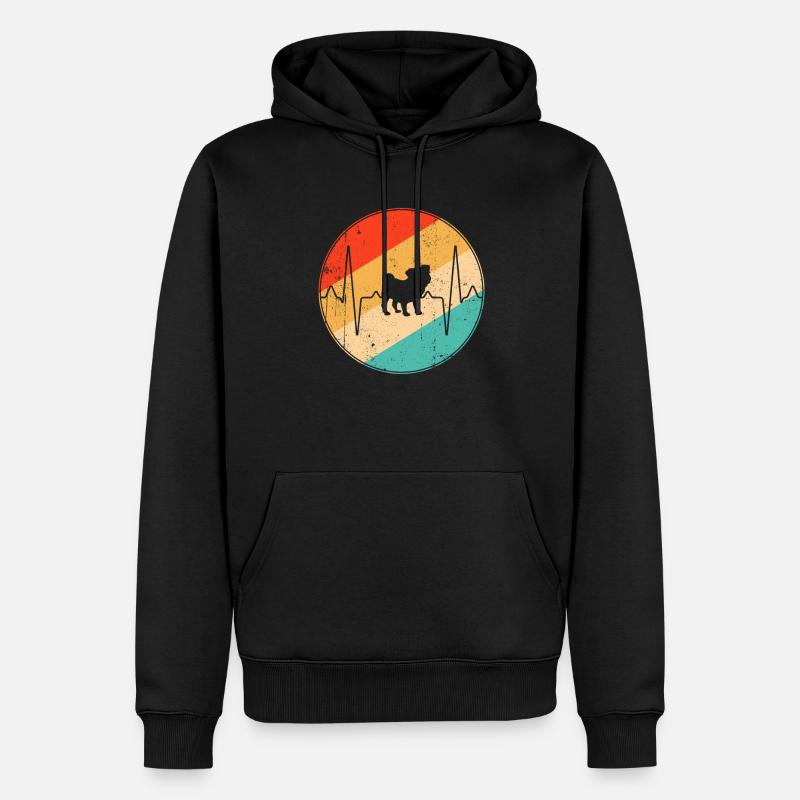 Mops Retro Herzschlag - Männer Premium Bio Hoodie - Schwarz