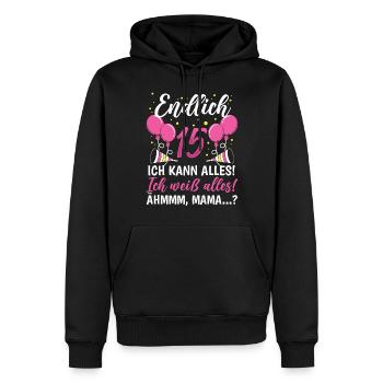 Endlich 15 Ich Kann Alles Ich Weiß Alles - Männer Premium Bio Hoodie - Schwarz - Vorne - Nico (187cm)