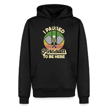Pickleball Retro I Paused - Männer Premium Bio Hoodie - Schwarz - Vorne - Nico (187cm)