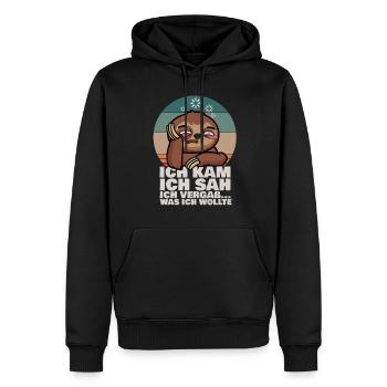 Faultier Ich Kam Ich Sah Ich Vergaß Was ich wollte - Männer Premium Bio Hoodie - Schwarz - Vorne - Nico (187cm)