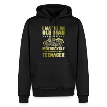Motorrad alter mann - Männer Premium Bio Hoodie - Schwarz - Vorne - Nico (187cm)