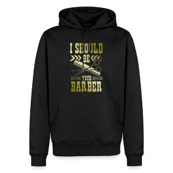 Coiffeur de barbier - Sweat à capuche Premium bio Homme - noir - Devant - Nico (187cm)