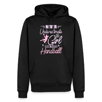 Never underastemate a girl who plyas handball - Männer Premium Bio Hoodie - Schwarz - Vorne - Nico (187cm)