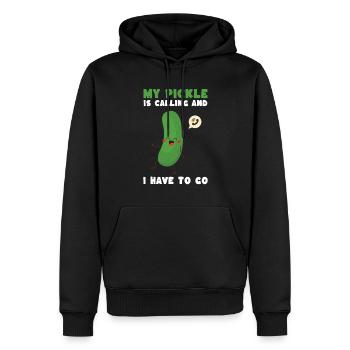 Mon cornichon m’appelle et je dois partir - Sweat à capuche Premium bio Homme - noir - Devant - Nico (187cm)