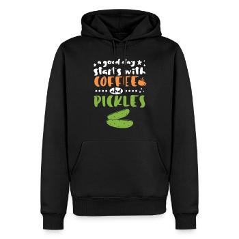 Commence par du café et des cornichons - Sweat à capuche Premium bio Homme - noir - Devant - Nico (187cm)
