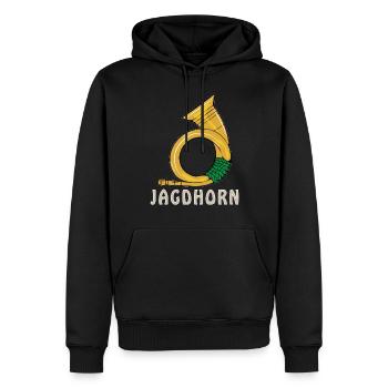 JAGDHORN - Männer Premium Bio Hoodie - Schwarz - Vorne - Nico (187cm)