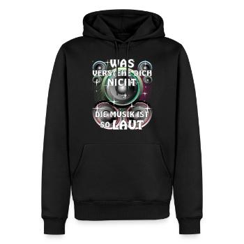 LAUTSPRECHER DIE MUSIK IST SO LAUT - Männer Premium Bio Hoodie - Schwarz - Vorne - Nico (187cm)