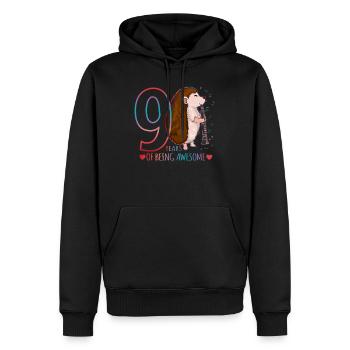 Hedgehog joue de la flûte - Hérisson 9ème anniversaire - Sweat à capuche Premium bio Homme - noir - Devant - Nico (187cm)