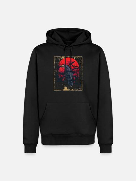 Gothic Skull-Red Moon-Black Crow - Men’s Premium Organic Hoodie - black