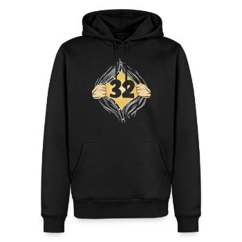 32 HEMD AUFZIEHEN - Männer Premium Bio Hoodie - Schwarz - Vorne - Nico (187cm)