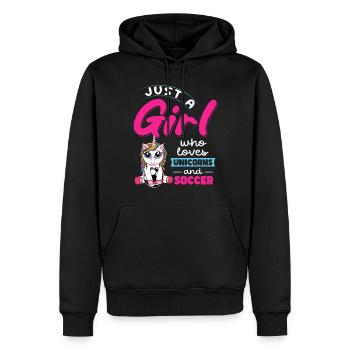 Juste une fille qui aime les licornes et le football - Sweat à capuche Premium bio Homme - noir - Devant - Nico (187cm)