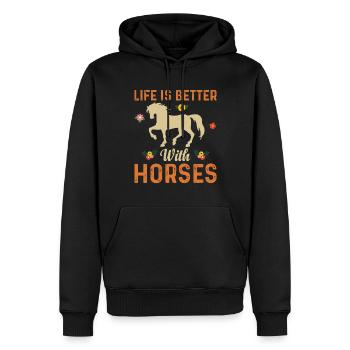 Das Leben Ist Besser Mit Pferden Flower Power - Männer Premium Bio Hoodie - Schwarz - Vorne - Nico (187cm)