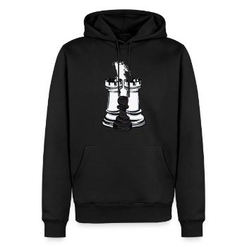 Tour d’échecs et pion - Sweat à capuche Premium bio Homme - noir - Devant - Nico (187cm)