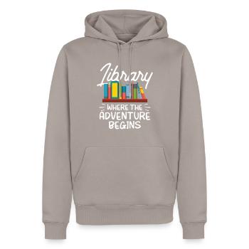 Bibliothek Wo Das Abenteuer Beginnt Bibliothekar - Männer Premium Bio Hoodie - Taupe - Vorne - Nico (187cm)
