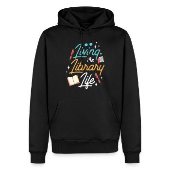 La vie à la bibliothèque Livres bibliothécaires - Sweat à capuche Premium bio Homme - noir - Devant - Nico (187cm)