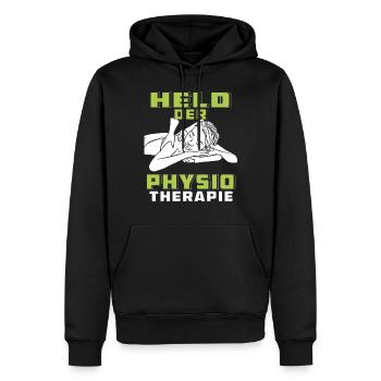 HELD DER PHYSIOTHERAPIE - Männer Premium Bio Hoodie - Schwarz - Vorne - Nico (187cm)