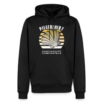 PILGERSHIRT MUSCHEL SANTIAGO DE COMPOSTELA - Männer Premium Bio Hoodie - Schwarz - Vorne - Nico (187cm)