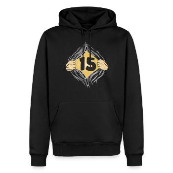 15 HEMD AUFZIEHEN - Männer Premium Bio Hoodie - Schwarz - Vorne - Nico (187cm)