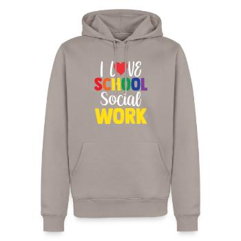 J’aime le travail social scolaire travailleurs sociaux de l’école - Sweat à capuche Premium bio Homme - taupe - Devant - Nico (187cm)