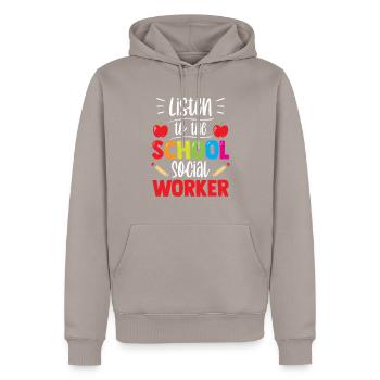 Ecouter le métier de travailleur social scolaire - Sweat à capuche Premium bio Homme - taupe - Devant - Nico (187cm)