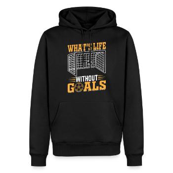 Soccer Lover - What's Life Without Goals Soccer - Männer Premium Bio Hoodie - Schwarz - Vorne - Nico (187cm)