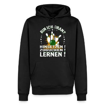 "Bin ich Dran?" Kegelspieler Kegler - Männer Premium Bio Hoodie - Schwarz - Vorne - Nico (187cm)