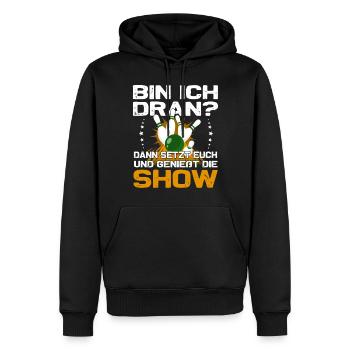 "Bin ich dran?" Kegelspieler Kegler - Männer Premium Bio Hoodie - Schwarz - Vorne - Nico (187cm)