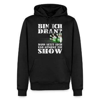 "Bin ich dran?" Kegelspieler Kegler - Männer Premium Bio Hoodie - Schwarz - Vorne - Nico (187cm)