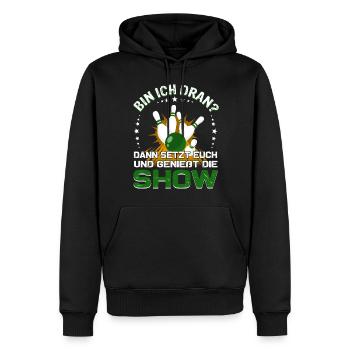 "Bin ich dran?" Kegelspieler Kegler - Männer Premium Bio Hoodie - Schwarz - Vorne - Nico (187cm)