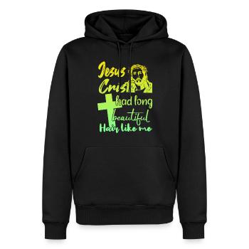 Lange Haare Christ Christliches Design - Männer Premium Bio Hoodie - Schwarz - Vorne - Nico (187cm)