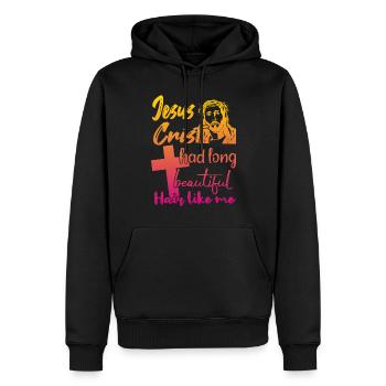 Lange Haare Christ Christliches Design - Männer Premium Bio Hoodie - Schwarz - Vorne - Nico (187cm)