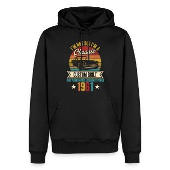 Anniversaire 1961 - Sweat à capuche Premium bio Homme - noir - Devant - Nico (187cm)