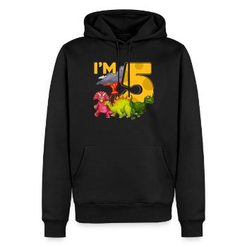 5 Dinos d’anniversaire - Sweat à capuche Premium bio Homme - noir - Devant - Nico (187cm)