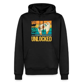 Level 16 Unlocked - Männer Premium Bio Hoodie - Schwarz - Vorne - Nico (187cm)
