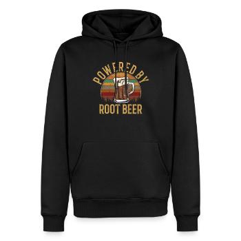 Powered by root beer, root beer - Männer Premium Bio Hoodie - Schwarz - Vorne - Nico (187cm)