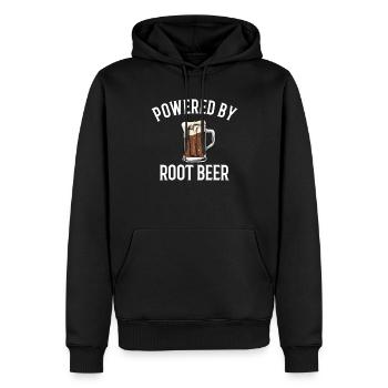 Powered by root beer, root beer - Männer Premium Bio Hoodie - Schwarz - Vorne - Nico (187cm)