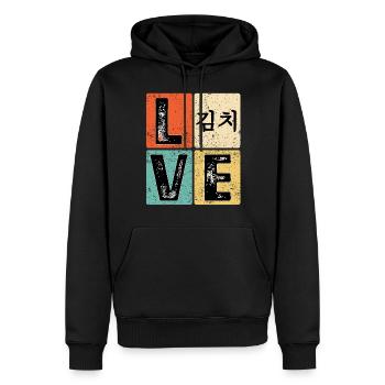 I Love Kimchi Amateur de cuisine sud-coréenne 김치 - Sweat à capuche Premium bio Homme - noir - Devant - Nico (187cm)