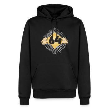 64 SHIRT ON - Men’s Premium Organic Hoodie - black - Front - Nico (187cm)