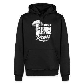Équipe de cueilleurs de champignons Cueilleurs de champignons Cueillette de champignons - Sweat à capuche Premium bio Homme - noir - Devant - Nico (187cm)