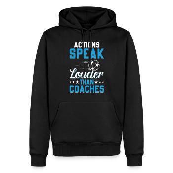 Les actions parlent plus fort que les entraîneurs - Soccer Player - Sweat à capuche Premium bio Homme - noir - Devant - Nico (187cm)
