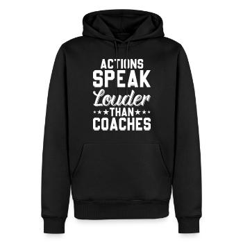 Les actions parlent plus fort que les entraîneurs - Funny Soccer C - Sweat à capuche Premium bio Homme - noir - Devant - Nico (187cm)