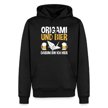 Origami und Bier darum bin ich hier - Männer Premium Bio Hoodie - Schwarz - Vorne - Nico (187cm)