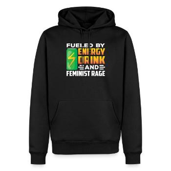 Alimenté par les boissons énergisantes et la colère féministe - Sweat à capuche Premium bio Homme - noir - Devant - Nico (187cm)